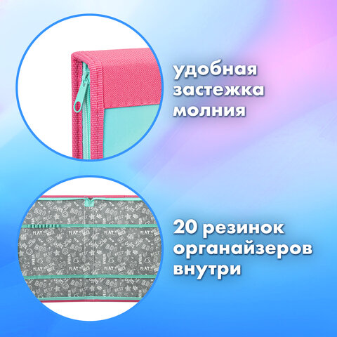 Папка на молнии BRAUBERG А4 с ручкой, с органайзером, 1 отделение, "Сказочный единорог", 271447