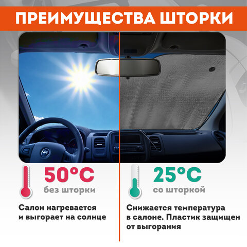 Шторка солнцезащитная 150х80 см для лобового стекла автомобиля, на присосках, DASWERK (ДАСВЕРК), 671253