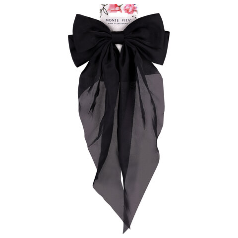 Заколка для волос баретте 25x41 см, с бантом и широкими хвостиками, чёрный, MONTE VITA (МОНТЕ ВИТА), 457112