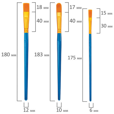 Кисти набор 10 шт., синтетика, синие, № 2/0-8 (Круглые; Овальные; Плоские; Лайнеры), WBZ (ВБЗ), 201085