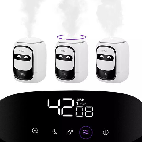 Увлажнитель воздуха KITFORT КТ-2878, объем бака 4,8 л, 25 Вт, арома-контейнер, гигрометр, белый