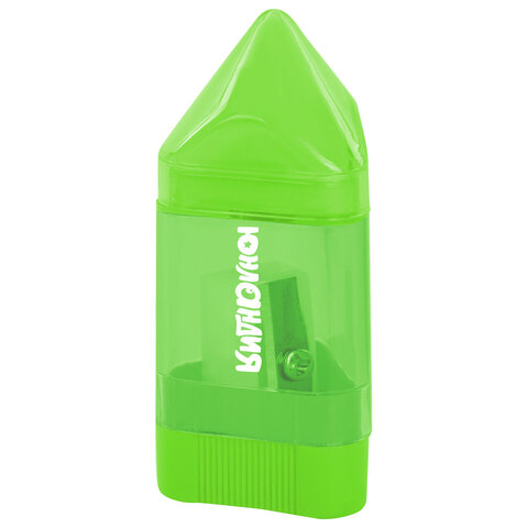 Точилка ЮНЛАНДИЯ "Карандашик", со стирательной резинкой, с контейнером, пластиковая, ассорти, 228440