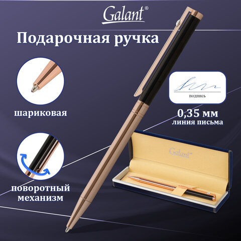 Ручка подарочная шариковая GALANT "ASTRON", корпус черный с золотом, детали золотистые, узел 0,7 мм, синяя, 143525