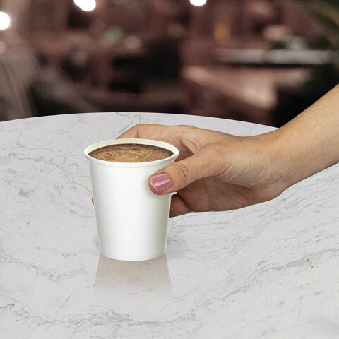 Стакан одноразовый бумажный 250/273 мл, D 80 мм, КОМПЛЕКТ 50 шт., однослойные, белые, холодное/горячее, WELDAY (ВЭЛДЭЙ), 608810