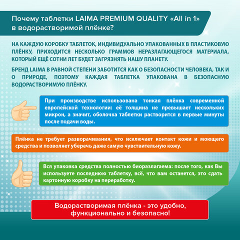Таблетки для посудомоечных машин 100 шт. LAIMA PREMIUM QUALITY "All in 1", растворимая оболочка, ИТАЛИЯ, 607609