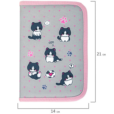 Пенал BRAUBERG, 1 отделение, полиэстер, 21х14 см, "Cat patches", 272327