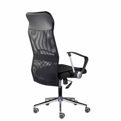 Кресло "Директ Лайт" МС-040, высокая спинка, с подлокотниками, хром, черное