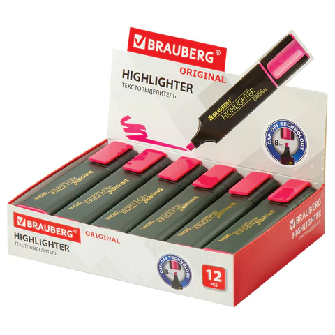 Текстовыделитель BRAUBERG "ORIGINAL", РОЗОВЫЙ, линия 1-5 мм, 151683