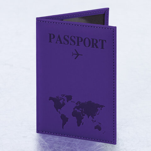 Обложка для паспорта "Passport map", экокожа soft-touch, фиолетовая, STAFF, 238762