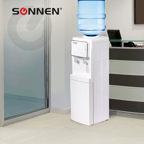 Кулер для воды SONNEN FSE-02i, напольный, НАГРЕВ/ОХЛАЖДЕНИЕ ЭЛЕКТРОННОЕ, шкаф, 2 крана, белый, 455742