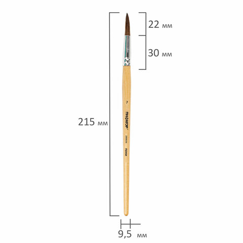 Кисть ПИФАГОР, ПОНИ, круглая, № 7, деревянная лакированная ручка, колпачок, пакет с подвесом, 200836