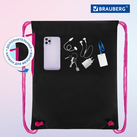 Мешок для обуви BRAUBERG PREMIUM, карман, подкладка, светоотражайка, 43х33 см, Space sweets, 272422