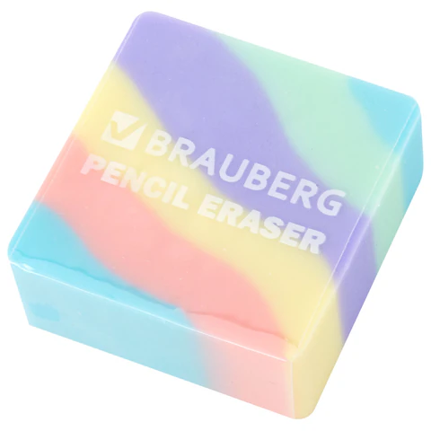 Ластик кросс-серия PASTEL, 34х34х14 мм, квадратный, ассорти, ЭКО ПВХ, BRAUBERG, 273210