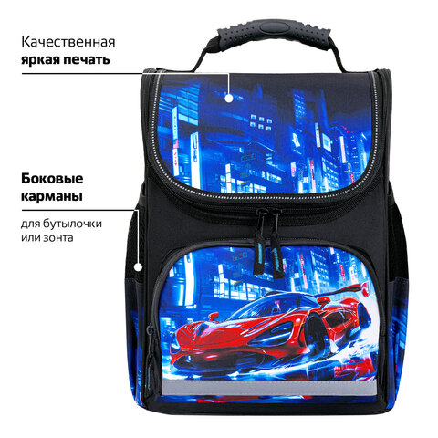 Ранец ПИФАГОР BASIC, 1 отделение, 3 кармана, эргономичная спинка, "Speed rusher", 35х28х18 см, 273141