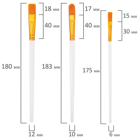 Кисти набор 10 шт., синтетика, белые, № 2/0-8 (Круглые; Овальные; Плоские; Лайнеры), WBZ (ВБЗ), 201087