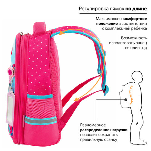 Ранец ЮНЛАНДИЯ LIGHT, 2 отделения, "Pretty mouse", 3D панель, 38х29х16 см, 270606