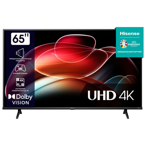 Телевизор HISENSE 65A6K, 65" (164 см), 3840x2160, 4K, 16:9, SmartTV, Wi-Fi, черный