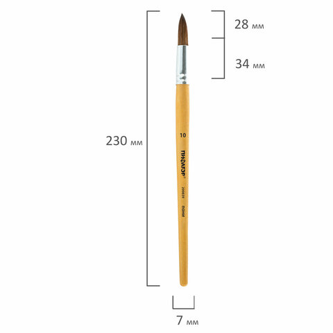 Кисть ПИФАГОР, ПОНИ, круглая, № 10, деревянная лакированная ручка, колпачок, пакет с подвесом, 200839