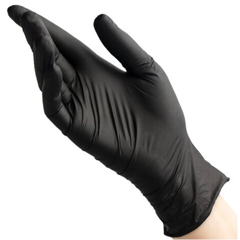Перчатки нитриловые смотровые 50 пар (100 штук), размер 8-9, L (большой), черные, BENOVY Nitrile Chlorinated, М