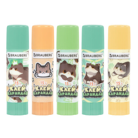 Клей-карандаш 15 г, кросс-серия "МИЛЫЕ КОТЫ", ассорти, BRAUBERG, 273228