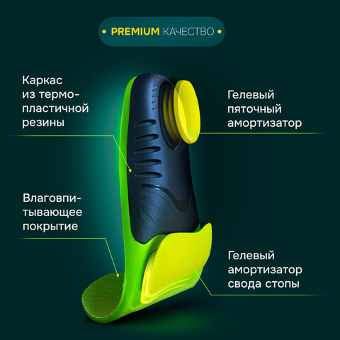 Стельки для кроссовок СПОРТИВНЫЕ КАРКАСНЫЕ, материал PU PRO SPORT, размер RU 36-37 / EU 37-38, с линиями выреза, SHEGRA (ШЕГРА), 700765