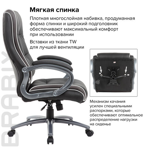 Кресло офисное BRABIX PREMIUM "Strong HD-009", НАГРУЗКА до 200 кг, экокожа черная, ткань серая, 531945