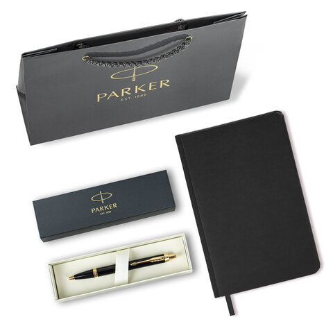 Ручка шариковая PARKER "IM Core Black Lacquer GT", ежедневник А5 черный, пакет, 880899