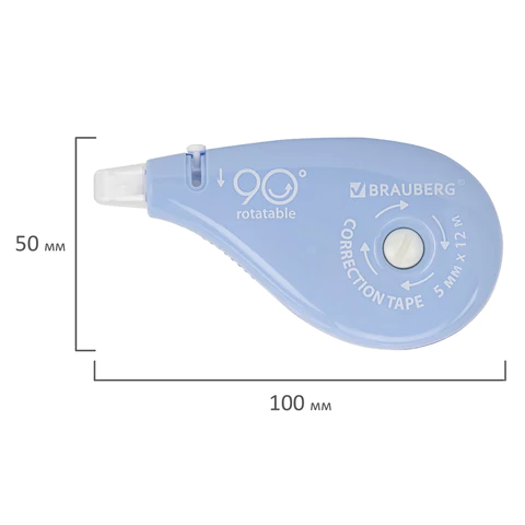 Корректирующая лента BRAUBERG PASTEL 5 мм х 12 м, вращающийся наконечник 90°, ВЫГОДНАЯ УПАКОВКА 3 штуки в блистере,механизм перемотки,272489