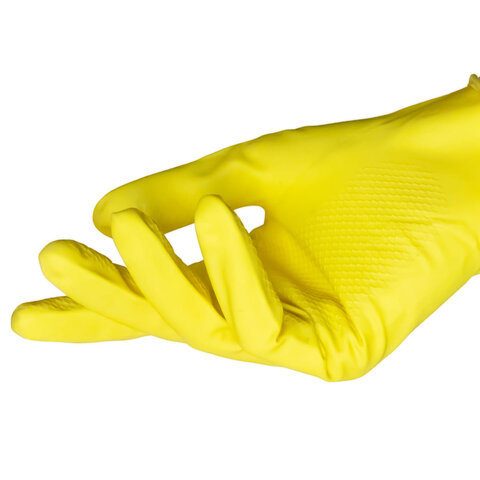 Перчатки МНОГОРАЗОВЫЕ латексные AVIORA, хлопчатобумажное напыление, размер 8-9, L (большой), желтые, вес 36 г, 402-568