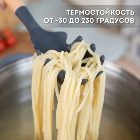 Набор силиконовых кухонных принадлежностей с деревянными ручками 12 в 1, серый, DASWERK (ДАСВЕРК), 608194