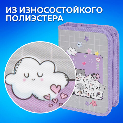 Пенал ПИФАГОР, 1 отделение, 2 откидные планки, полиэстер, 20х14 см, "Cats selfie", 273477