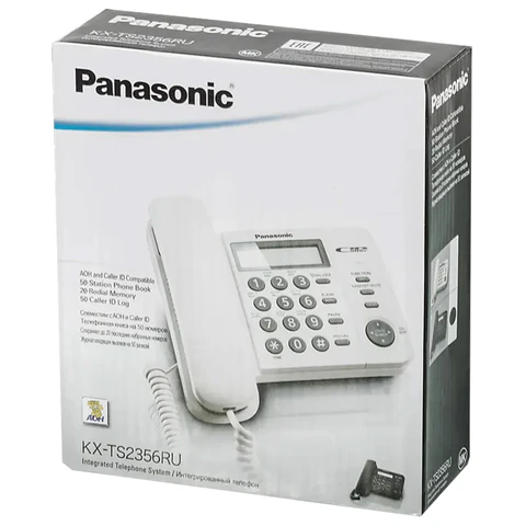 Телефон PANASONIC KX-TS2356RUB, черный, память 50 номеров, АОН, ЖК-дисплей с часами, тональный / импульсный режим