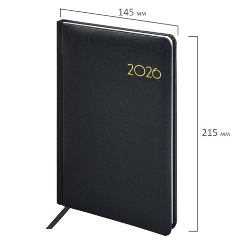 Еженедельник датированный 2026, А5, 145х215 мм, BRAUBERG "Select", балакрон, черный, 117182