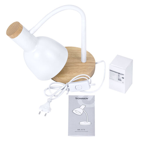Настольная лампа-светильник SONNEN BR-372, на подставке, лампочка в ПОДАРОК!, E27, белый, 40 см, 238447