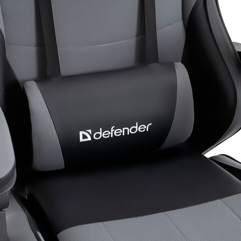 Кресло компьютерное DEFENDER "Strider", 2 подушки, ткань/экокожа, черное/серое, 64056