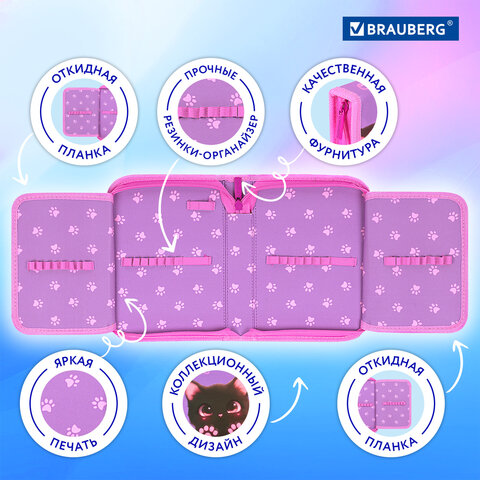 Пенал BRAUBERG, 1 отделение, 2 откидные планки, полиэстер, 21х14 см, "Paw prints", 273526