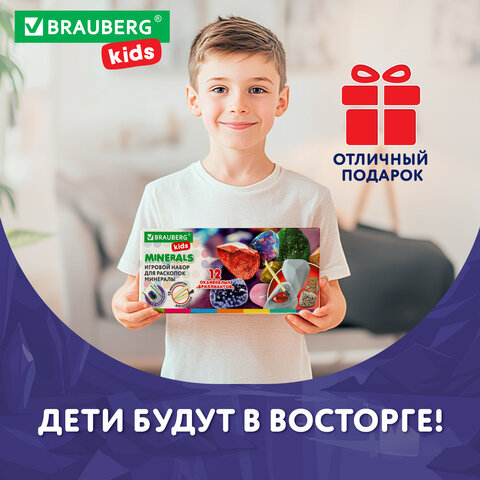 Набор для раскопок "Минералы", 12 видов, карточки, инструменты, BRAUBERG KIDS, 665129