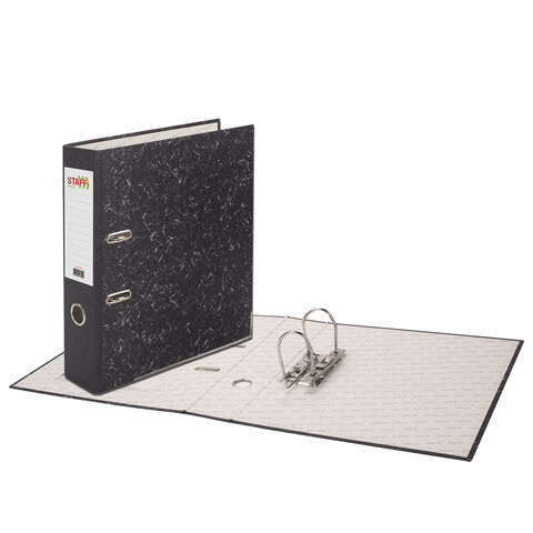 Папка-регистратор STAFF "EVERYDAY" с мраморным покрытием, 70 мм, с уголком, черный корешок, 227187