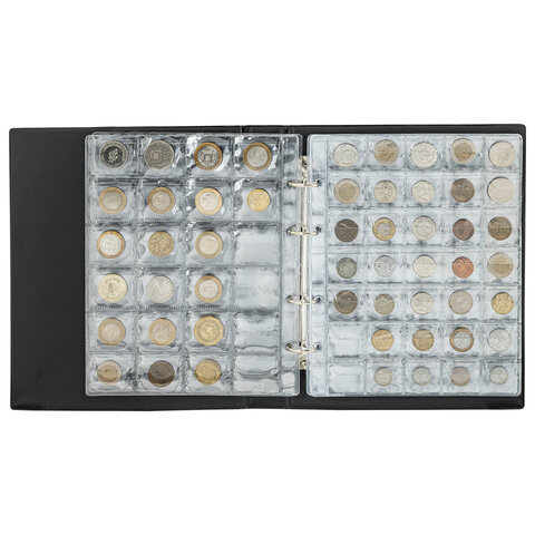 Альбом нумизмата для 297 монет и 6 бон (купюр) "OPTIMA", 230х270 мм, ПВХ, коричневый, STAFF, 238077