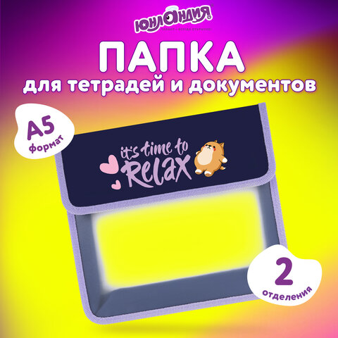 Папка для тетрадей ЮНЛАНДИЯ А5, пластик, 2 отделения, клапан на липучке, "Bored cat", 272189