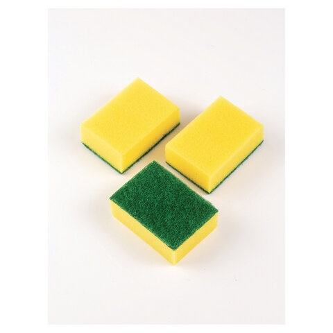 Губки бытовые для мытья посуды, КОМПЛЕКТ 3 шт., чистящий слой (абразив), PACLAN "Practi Maxi", 409121