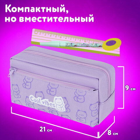 Пенал ЮНЛАНДИЯ ЮНИОР, 2 отделения, "Cool vibes", 21х9х8 см, 273821