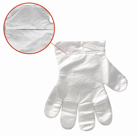 Перчатки полиэтиленовые одноразовые, ОТРЫВНЫЕ, КОМПЛЕКТ 50 пар (100 штук) размер L, LAIMA, 607355