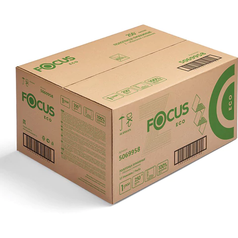 Полотенца бумажные 250 шт. FOCUS (Система H2) Eco, 1-слойные, белые, КОМПЛЕКТ 12 пачек, 24х21,5, Z-сложение, 5083814/5069958