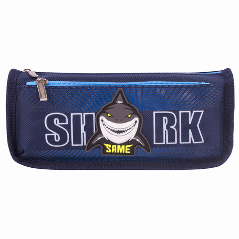 Пенал мягкий ЮНЛАНДИЯ, 2 отделения, полиэстер, "Shark", синий, 21х6х9 см, 270272