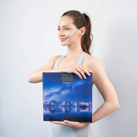 Весы напольные SCARLETT SC-BS33E022, электронные, вес до 180 кг, квадратные, стекло, звездное небо