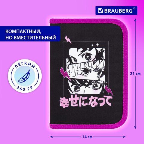 Пенал BRAUBERG с наполнением, 1 отделение, 1 откидная планка, 24 предмета, 21х14 см, "Комиксы", 272349