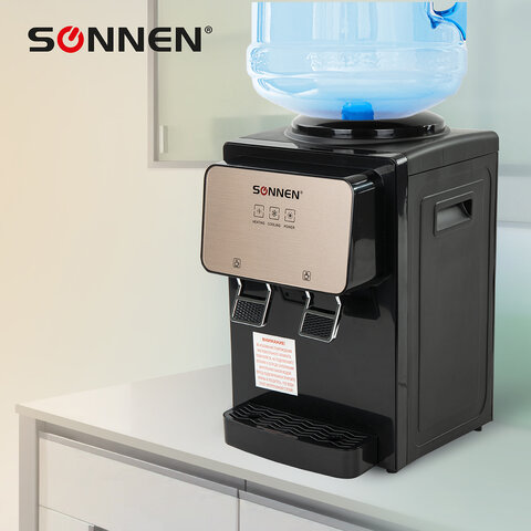 Кулер для воды SONNEN TSE-02BP, настольный, НАГРЕВ/ОХЛАЖДЕНИЕ ЭЛЕКТРОННОЕ, 2 крана, черный/бежевый, 455621