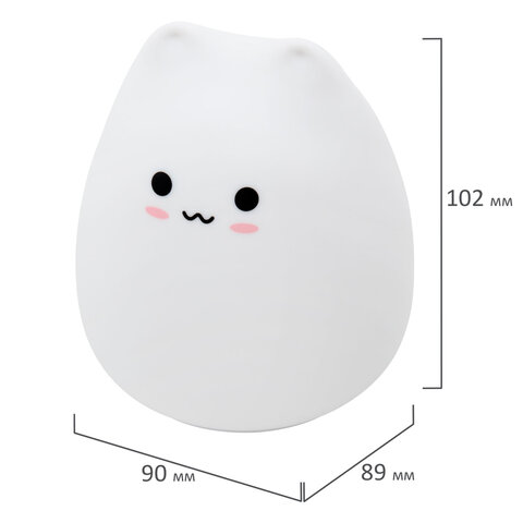 Ночник силиконовый LED "Котик" 90x89x102 мм, белый свет/RGB, таймер, USB, аккумулятор 400 мАч, DASWERK (ДАСВЕРК), 238935