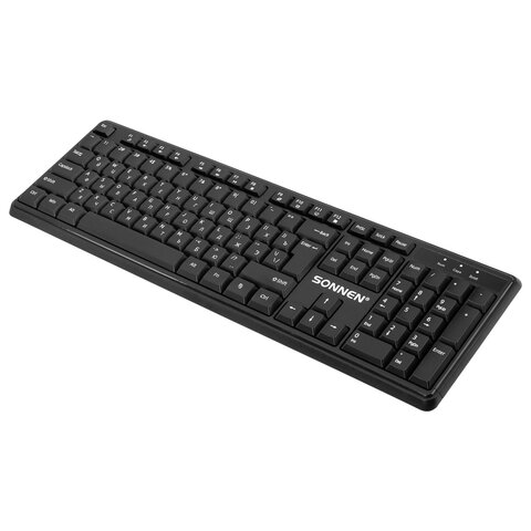 Клавиатура беспроводная бесшумная, USB, 104 клавиши, SONNEN 1065, черная, 513951